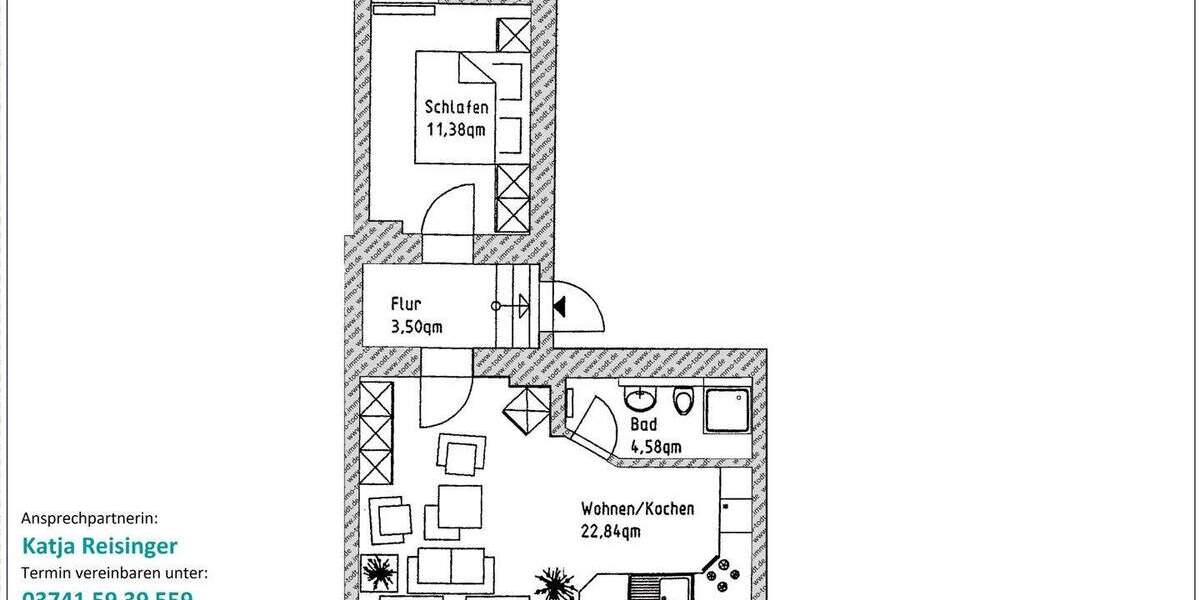 Etagenwohnung Plauen Westend - 2 Zimmer, 42 m&sup2;, 216&euro; | Angebot:25736238
