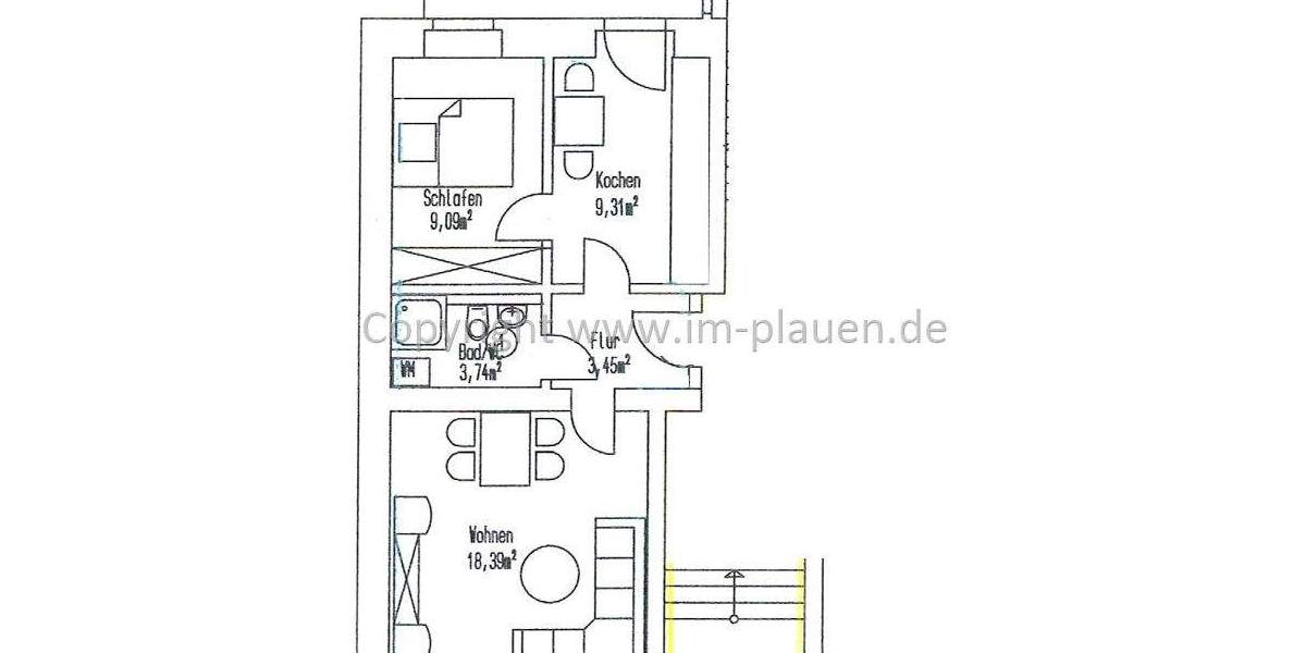 Etagenwohnung Plauen Haselbrunn - 2 Zimmer, 47 m&sup2;, 250&euro; | Angebot:25741690
